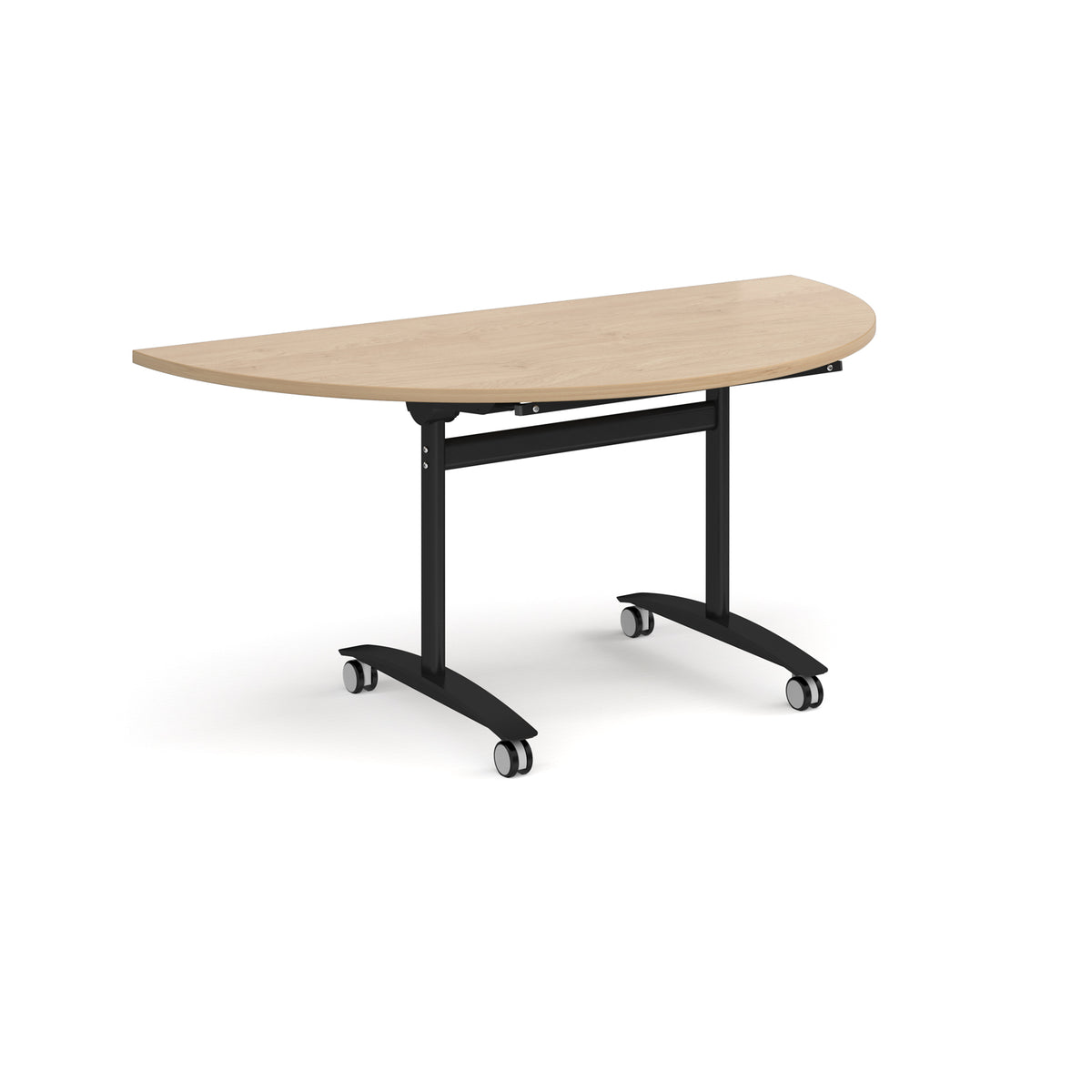 Semi circular deluxe flip top meeting table with black frame 1600mm x 800mm -Kendal oak - view 1