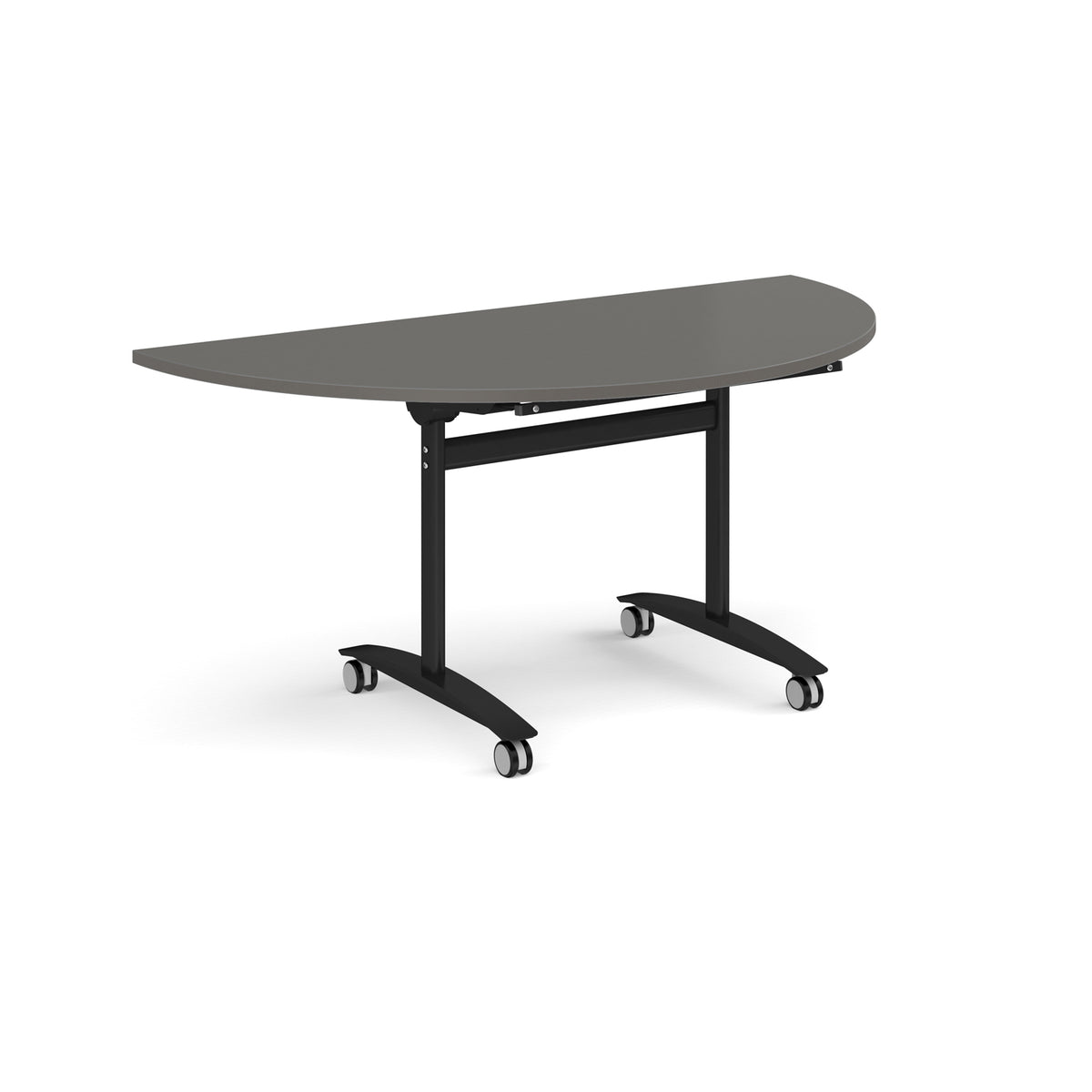 Semi circular deluxe flip top meeting table with black frame 1600mm x 800mm -Onyx Grey - view 1