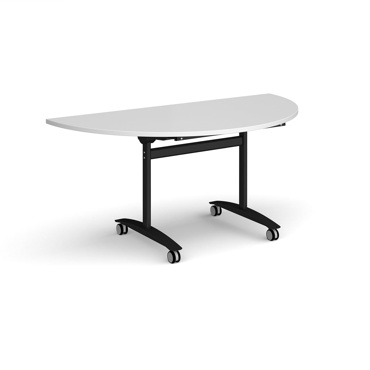 Semi circular deluxe flip top meeting table with black frame 1600mm x 800mm - white - view 1
