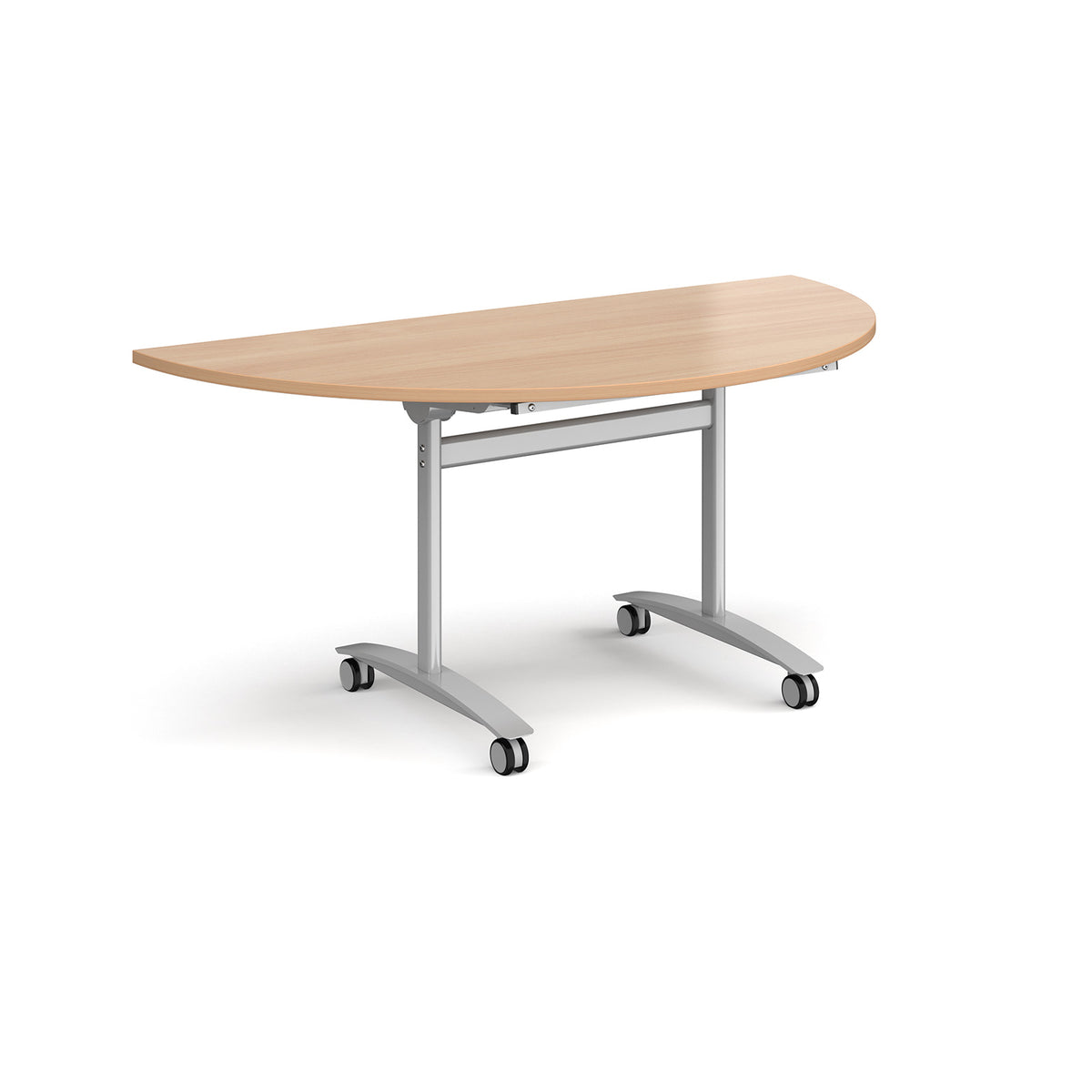 Semi circular deluxe flip top meeting table with silver frame 1600mm x 800mm - Beech - view 1