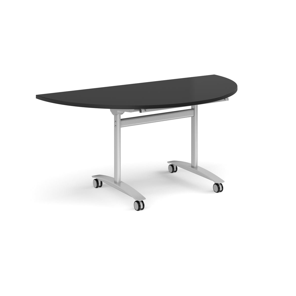 Semi circular deluxe flip top meeting table with silver frame 1600mm x 800mm - Black - view 1