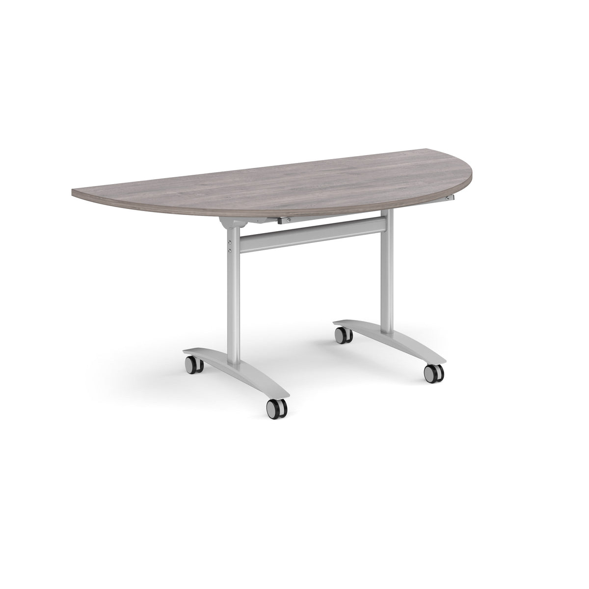 Semi circular deluxe flip top meeting table with silver frame 1600mm x 800mm - Grey Oak - view 1