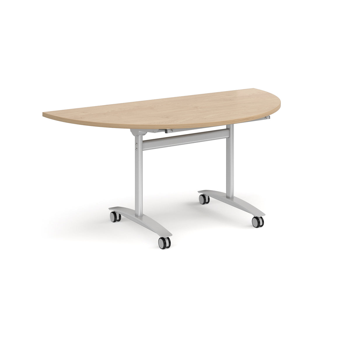 Semi circular deluxe flip top meeting table with silver frame 1600mm x 800mm - Kendal oak - view 1