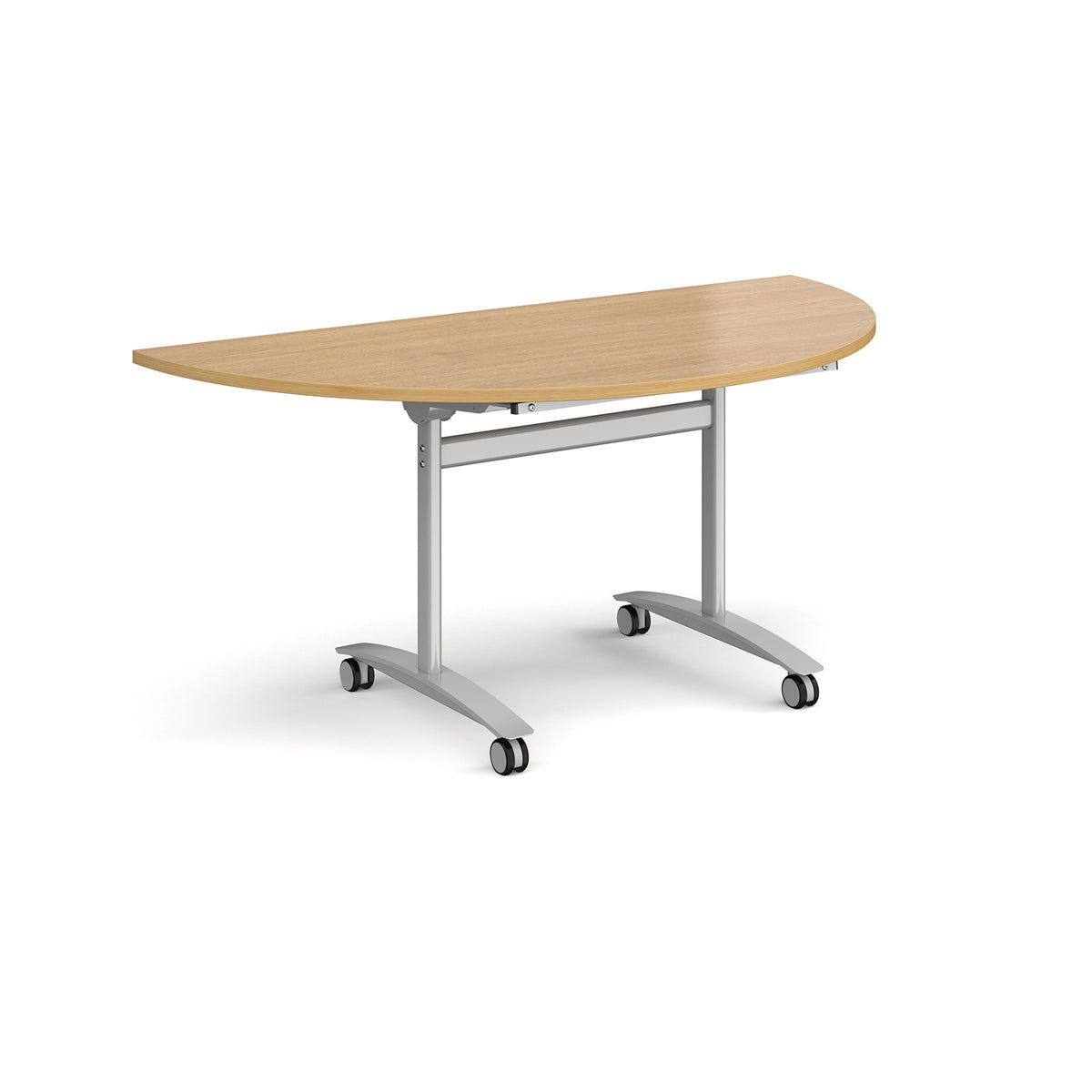 Semi circular deluxe flip top meeting table with silver frame 1600mm x 800mm - oak - view 1