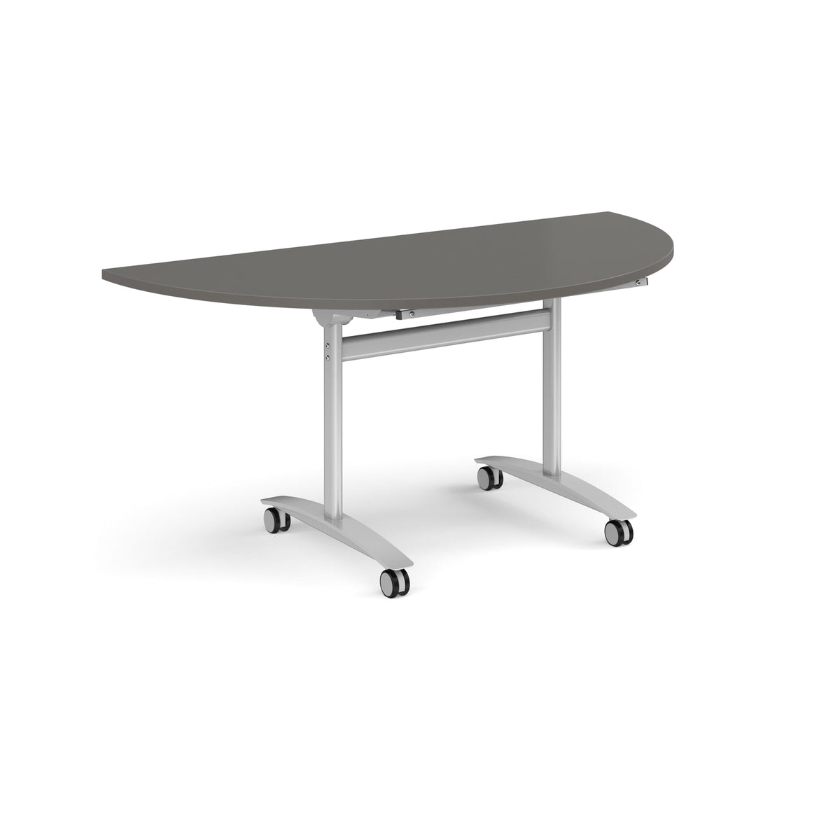 Semi circular deluxe flip top meeting table with silver frame 1600mm x 800mm - Onyx Grey - view 1