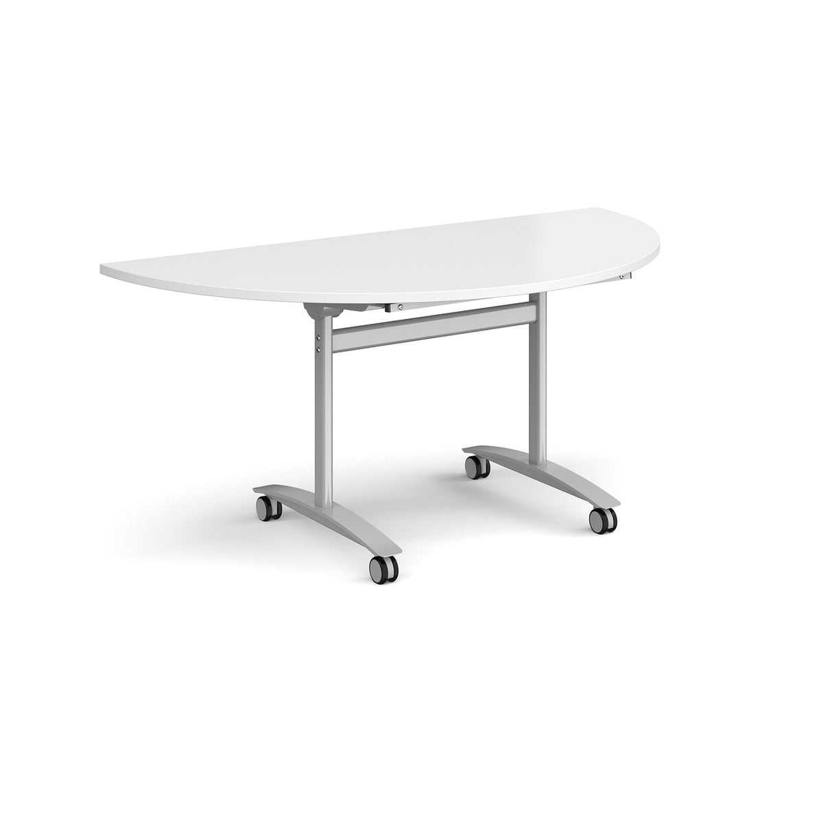 Semi circular deluxe flip top meeting table with silver frame 1600mm x 800mm - white - view 1