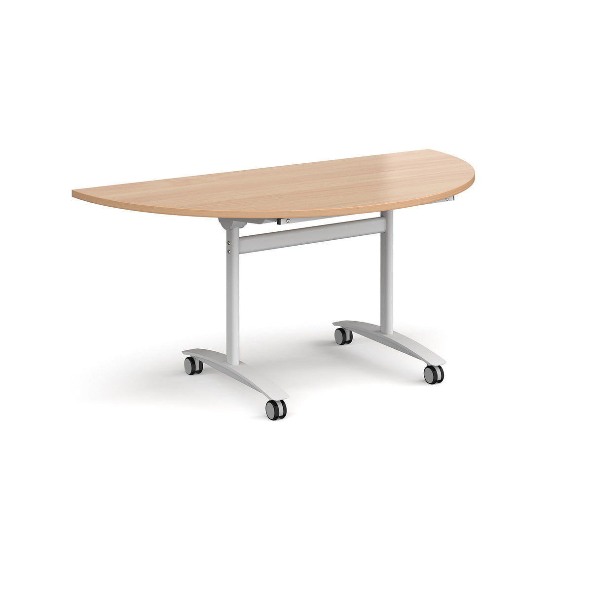 Semi circular deluxe flip top meeting table with white frame 1600mm x 800mm - Beech - view 1