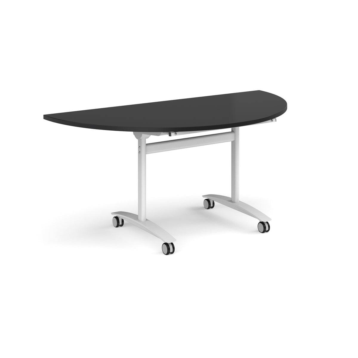 Semi circular deluxe flip top meeting table with white frame 1600mm x 800mm - Black - view 1
