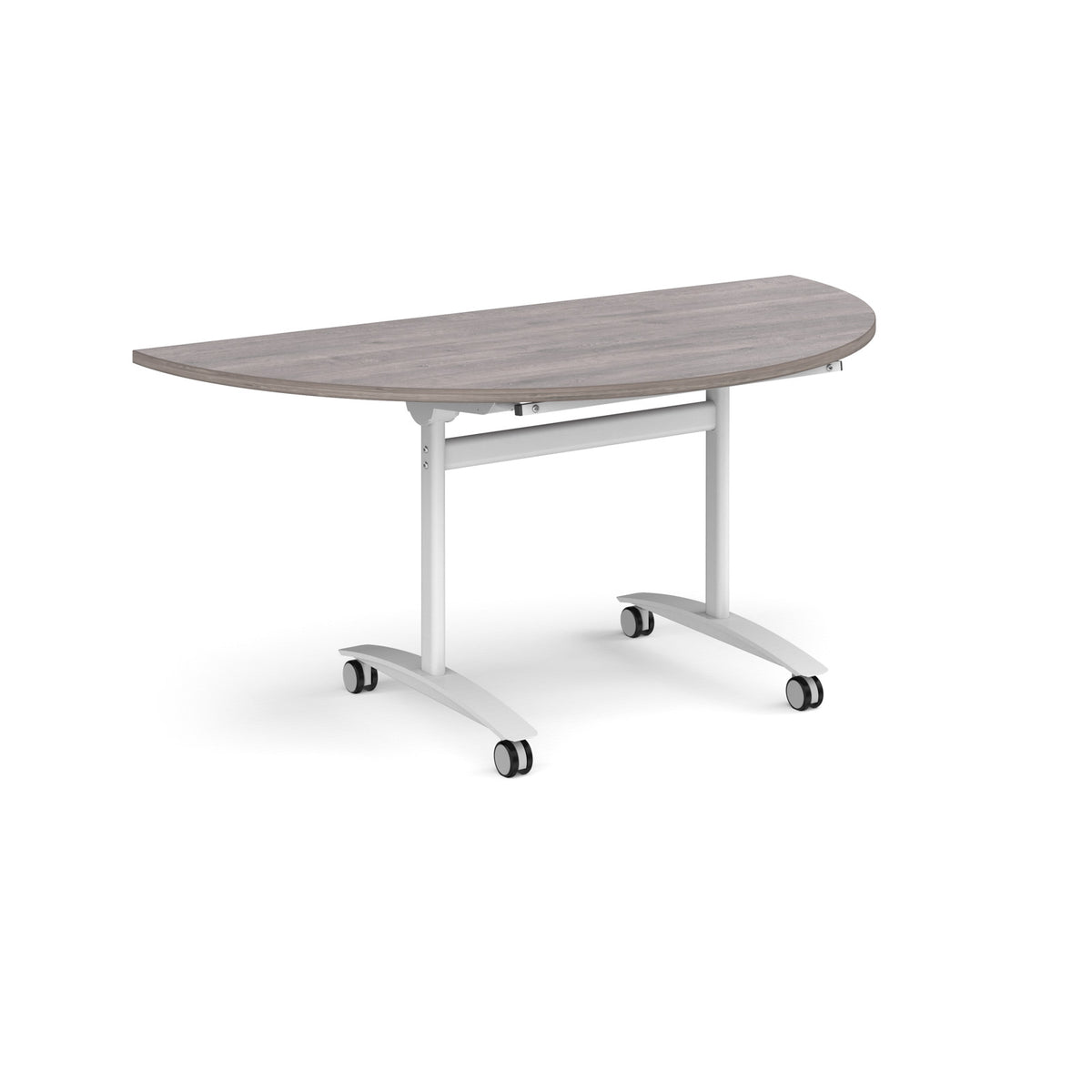 Semi circular deluxe flip top meeting table with white frame 1600mm x 800mm - Grey Oak - view 1