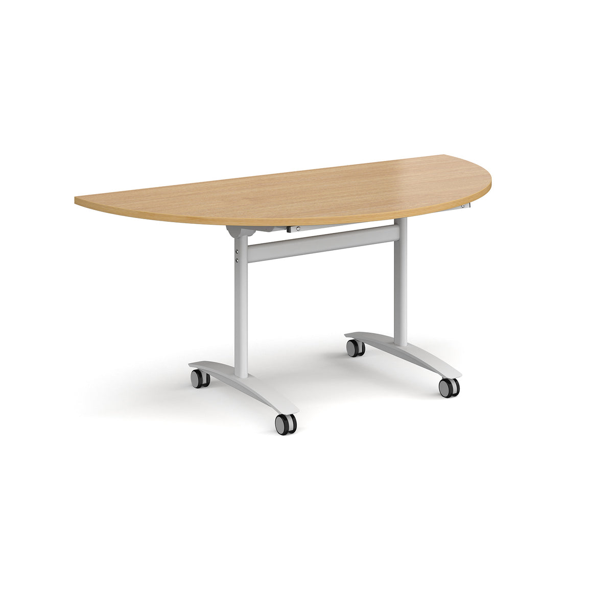 Semi circular deluxe flip top meeting table with white frame 1600mm x 800mm - oak - view 1