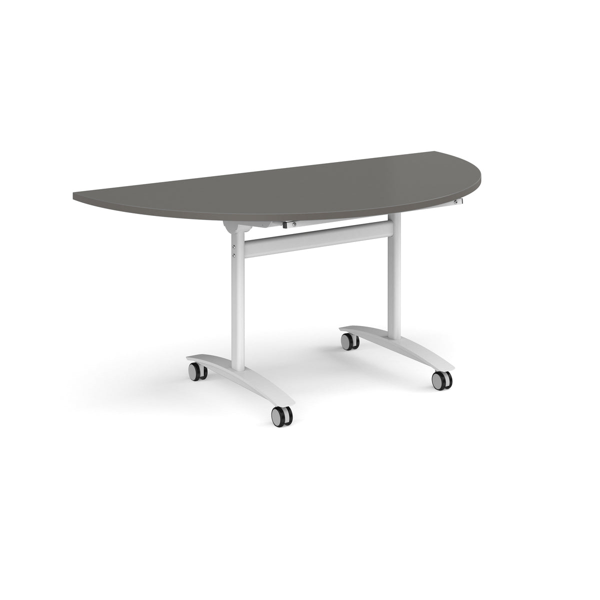 Semi circular deluxe flip top meeting table with white frame 1600mm x 800mm - Onyx Grey - view 1