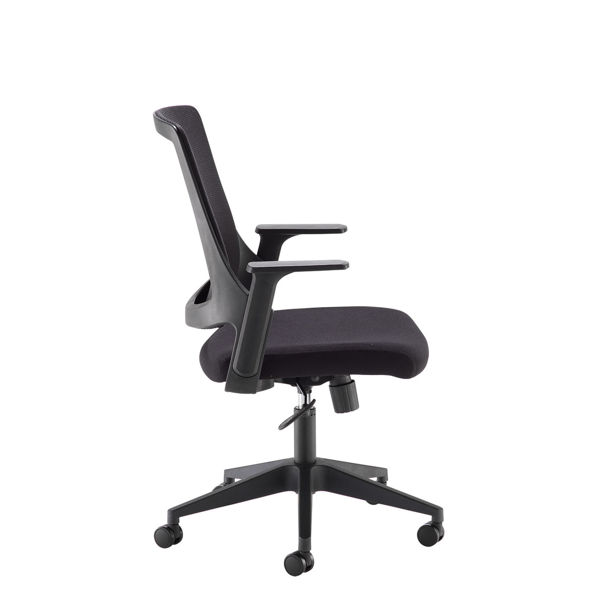 Duffy black mesh back operator chair with black fabric seat and black base - view 2