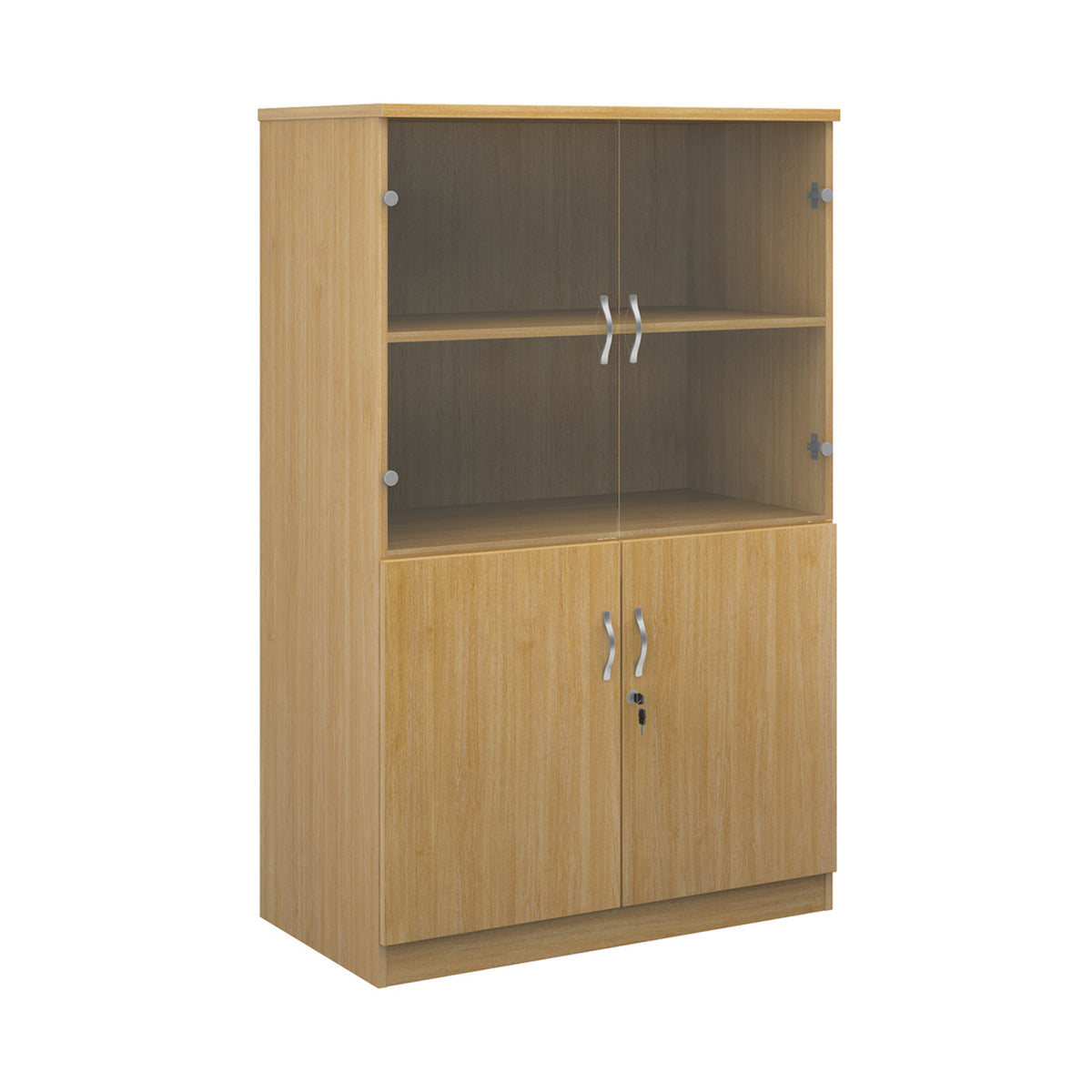 Deluxe combination unit with glass upper doors 1600mm high with 3 shelves - oak - view 1