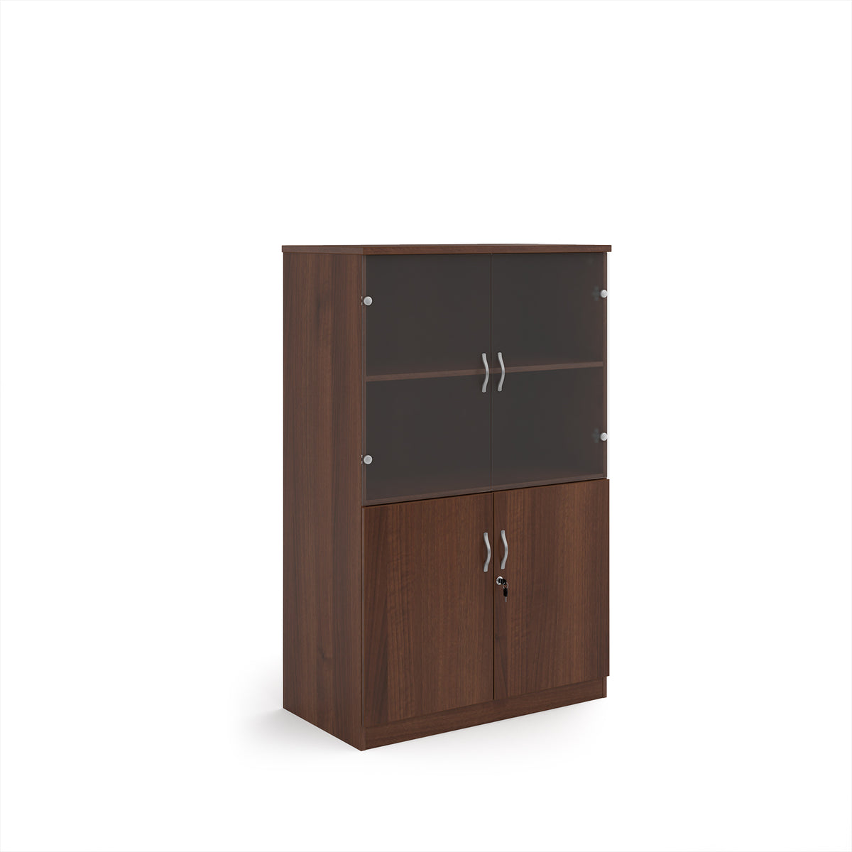 Deluxe combination unit with glass upper doors 1600mm high with 3 shelves - Walnut - view 1