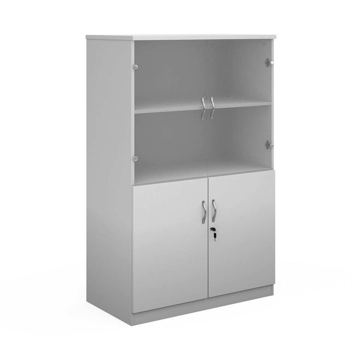 Deluxe combination unit with glass upper doors 1600mm high with 3 shelves - white - view 1