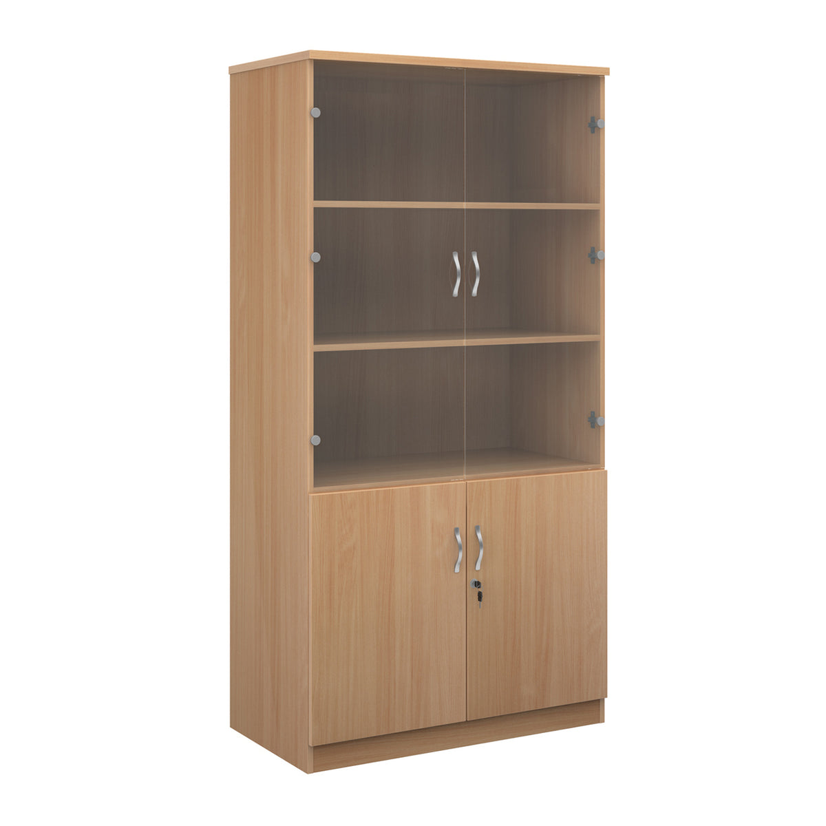 Deluxe combination unit with glass upper doors 2000mm high with 4 shelves - Beech - view 1