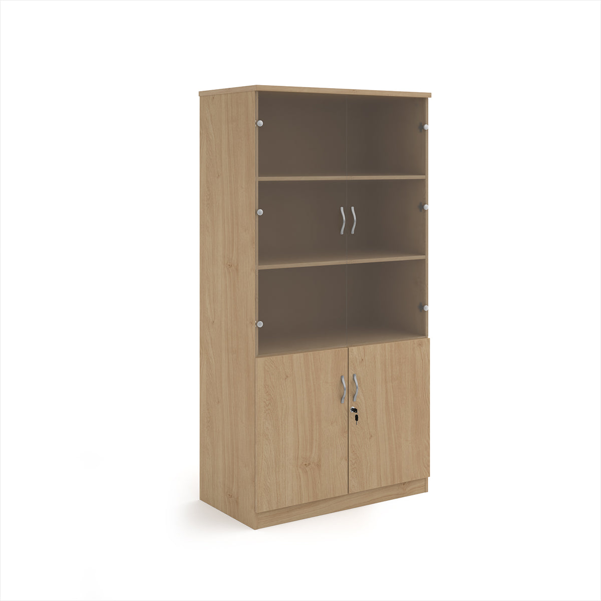 Deluxe combination unit with glass upper doors 2000mm high with 4 shelves - Kendal Oak - view 1