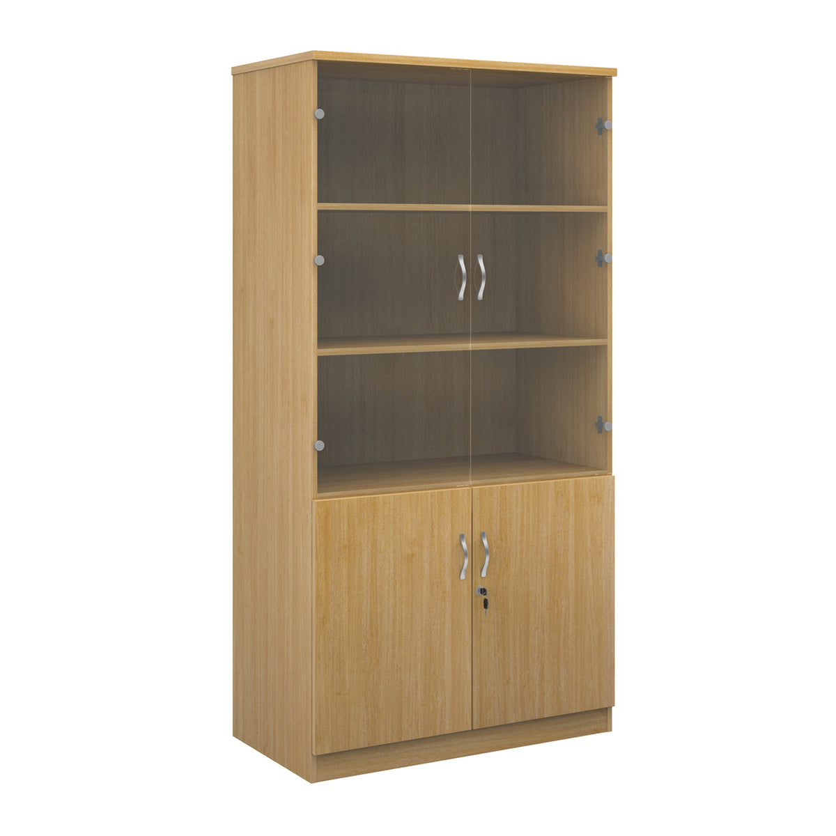 Deluxe combination unit with glass upper doors 2000mm high with 4 shelves - oak - view 1