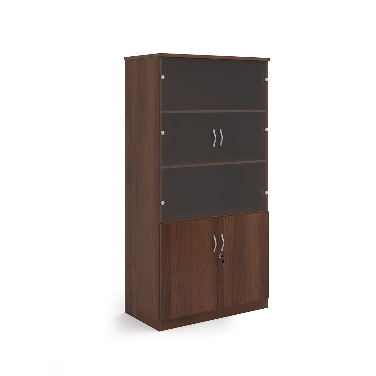 Deluxe combination unit with glass upper doors 2000mm high with 4 shelves - Walnut - view 1