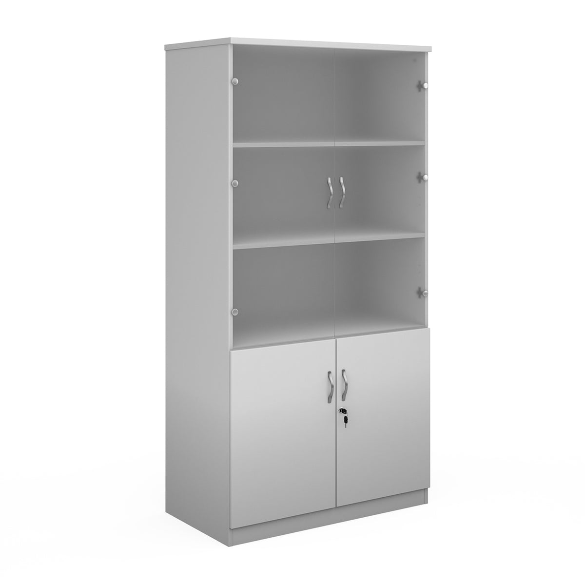 Deluxe combination unit with glass upper doors 2000mm high with 4 shelves - white - view 1
