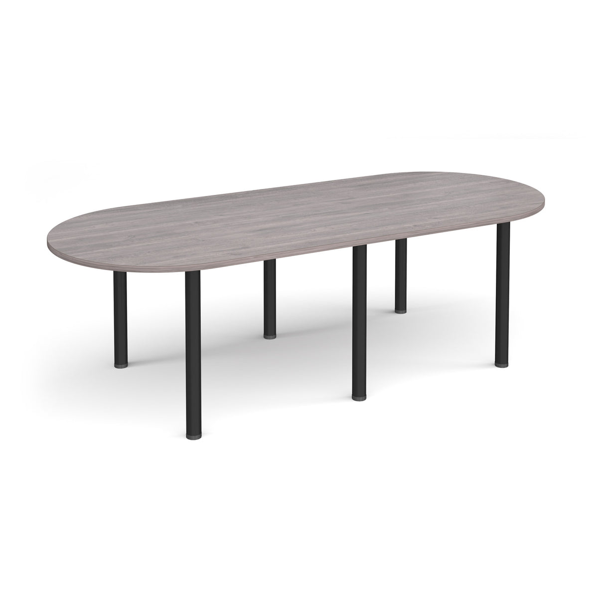 Radial end meeting table 2400mm x 1000mm with 6 black radial legs - Grey Oak - view 1