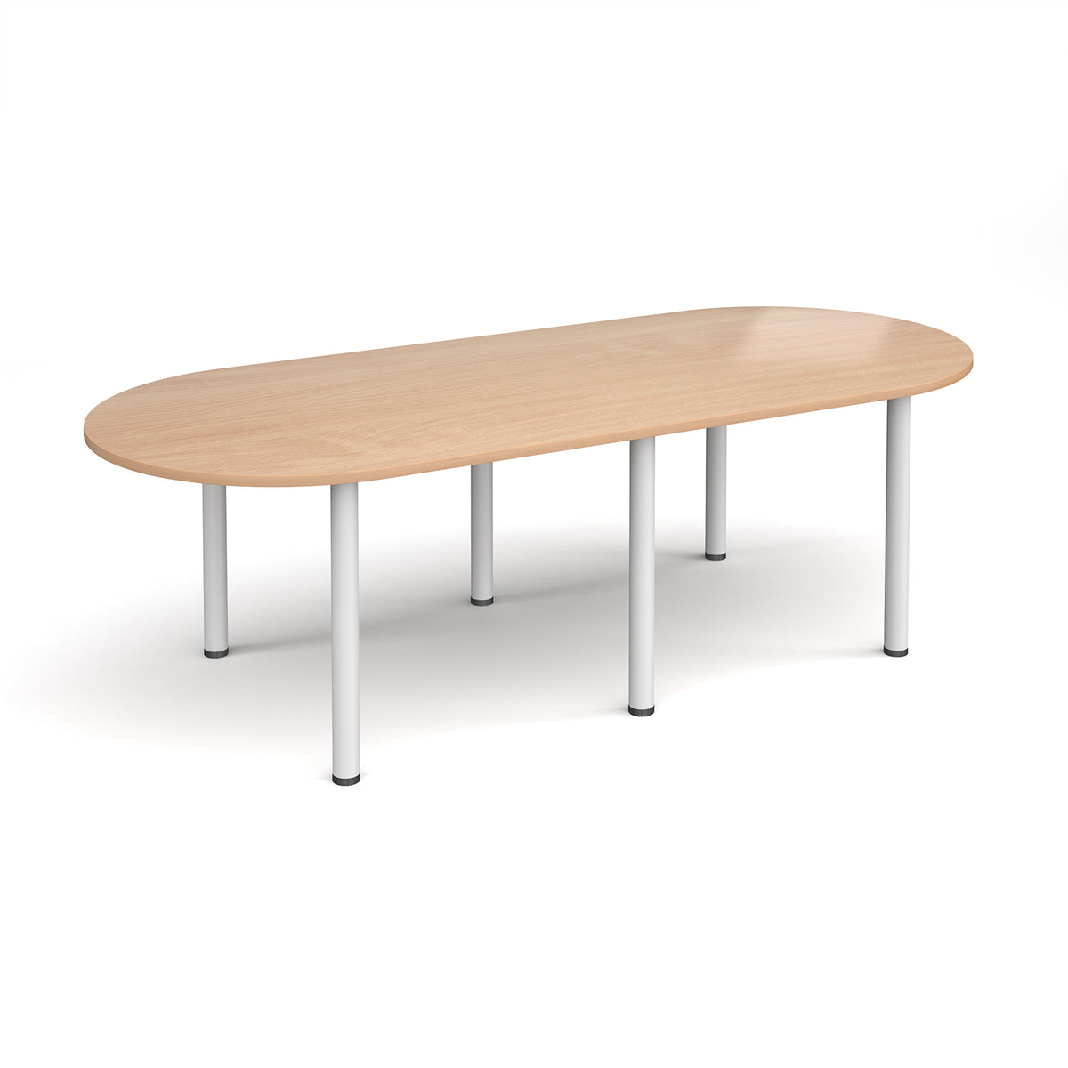 Radial end meeting table 2400mm x 1000mm with 6 white radial legs - Beech - view 1
