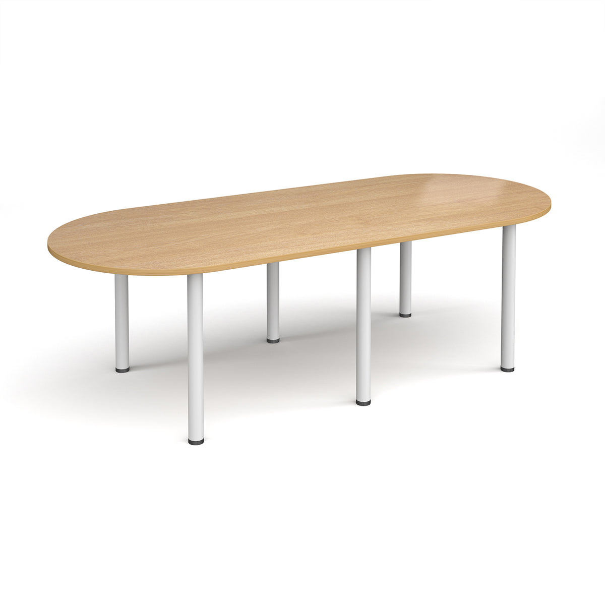 Radial end meeting table 2400mm x 1000mm with 6 white radial legs - oak - view 1