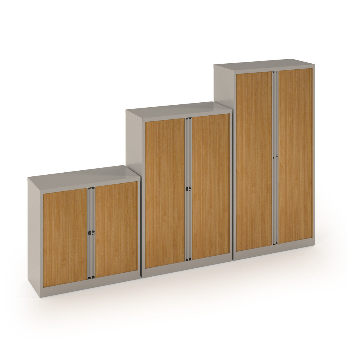 Bisley systems storage low tambour cupboard 1000mm high - silver with Beech doors - view 4