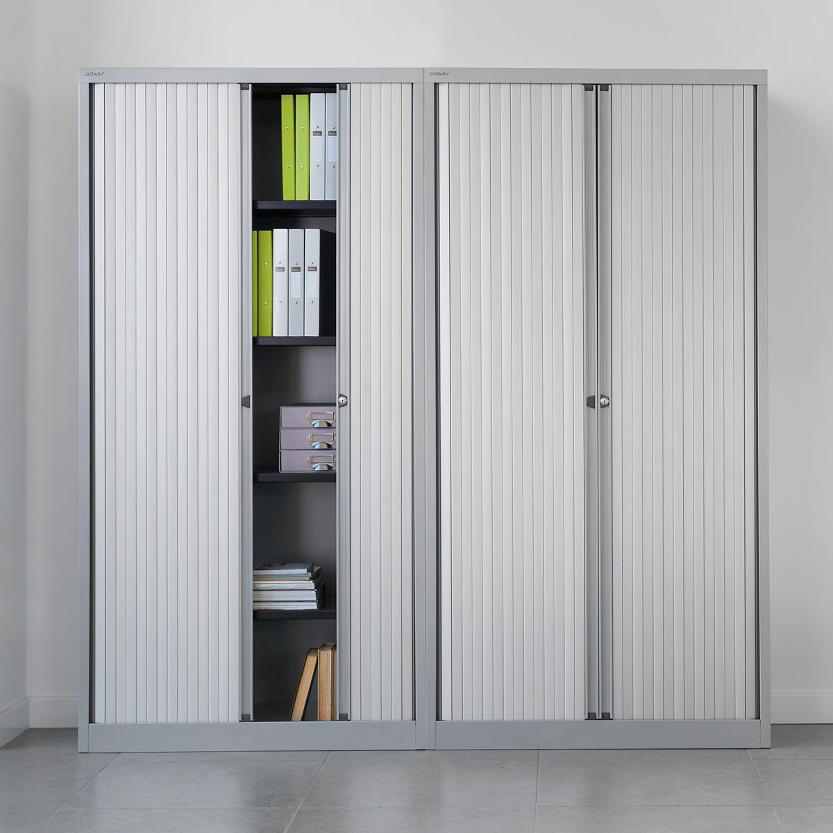 Bisley systems storage low tambour cupboard 1000mm high - blue - view 3