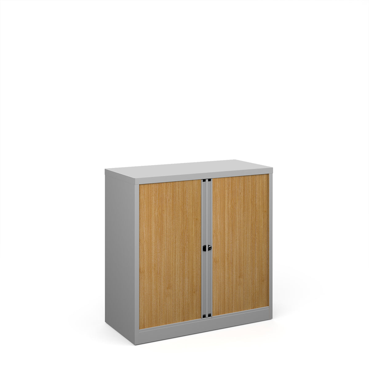 Bisley systems storage low tambour cupboard 1000mm high - silver with Beech doors - view 1