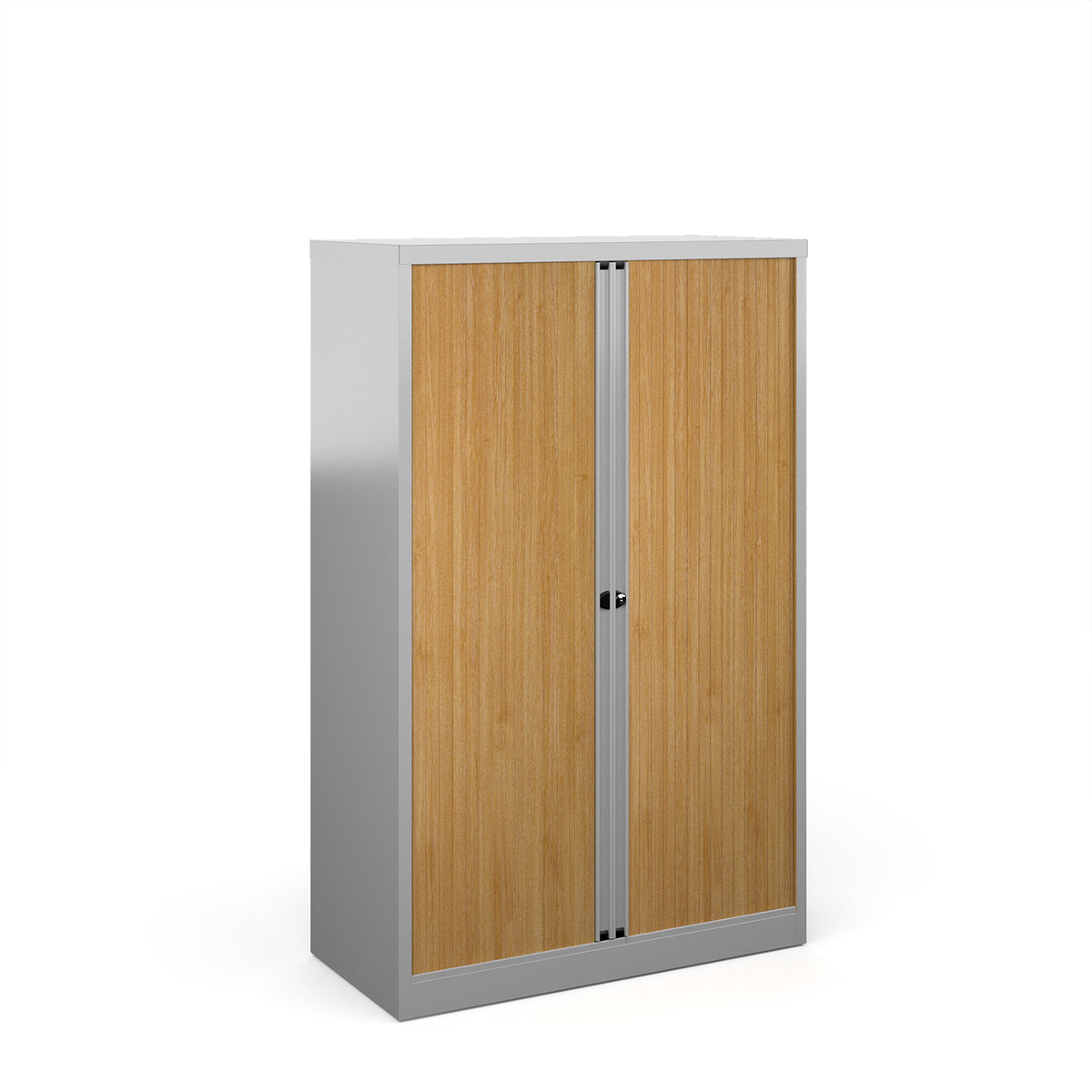 Bisley systems storage medium tambour cupboard 1570mm high - silver with Beech doors - view 1