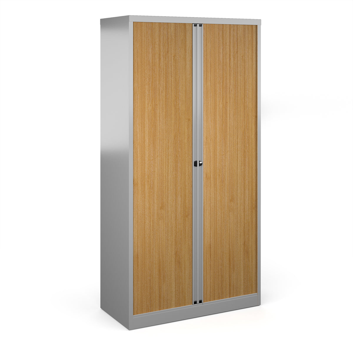 Bisley systems storage high tambour cupboard 1970mm high - silver with Beech doors - view 1
