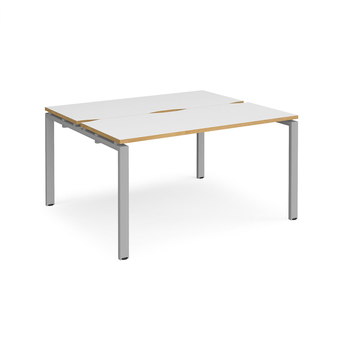 Adapt back to back desks 1400mm x 1200mm - silver frame, White Top with oak edging - view 1