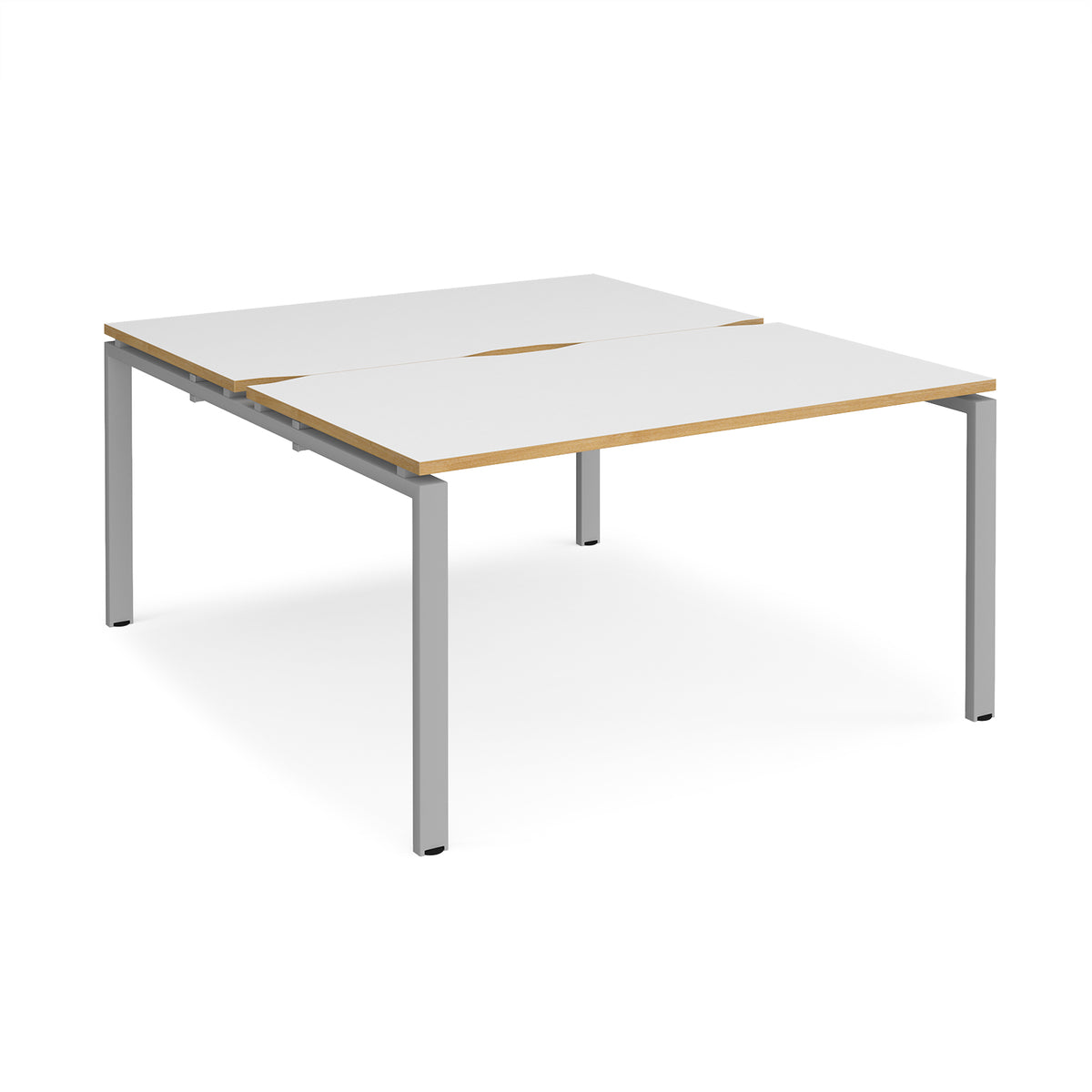 Adapt back to back desks 1400mm x 1600mm - silver frame, White Top with oak edging - view 1