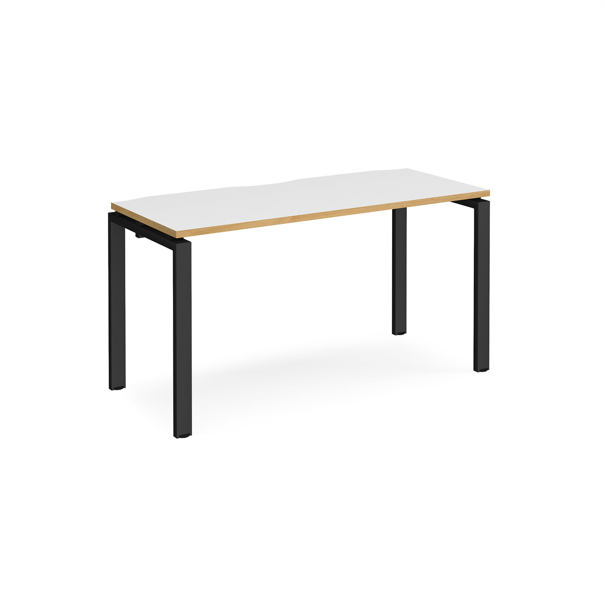 Adapt single desk 1400mm x 600mm - black frame, White Top with oak edging - view 1