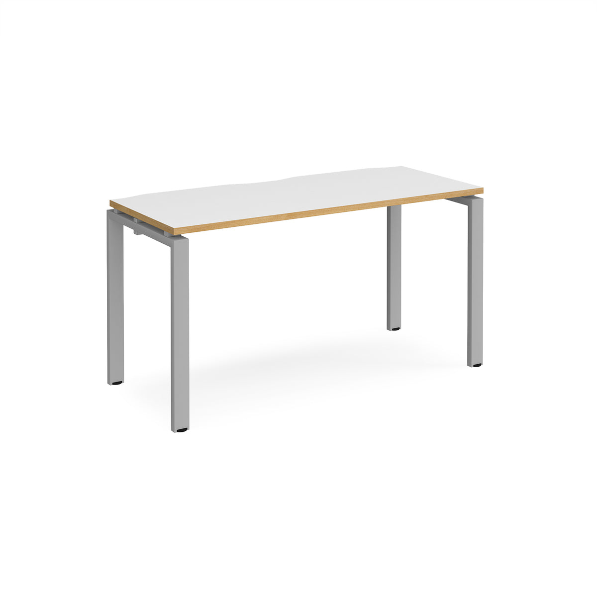 Adapt single desk 1400mm x 600mm - silver frame, White Top with oak edging - view 1