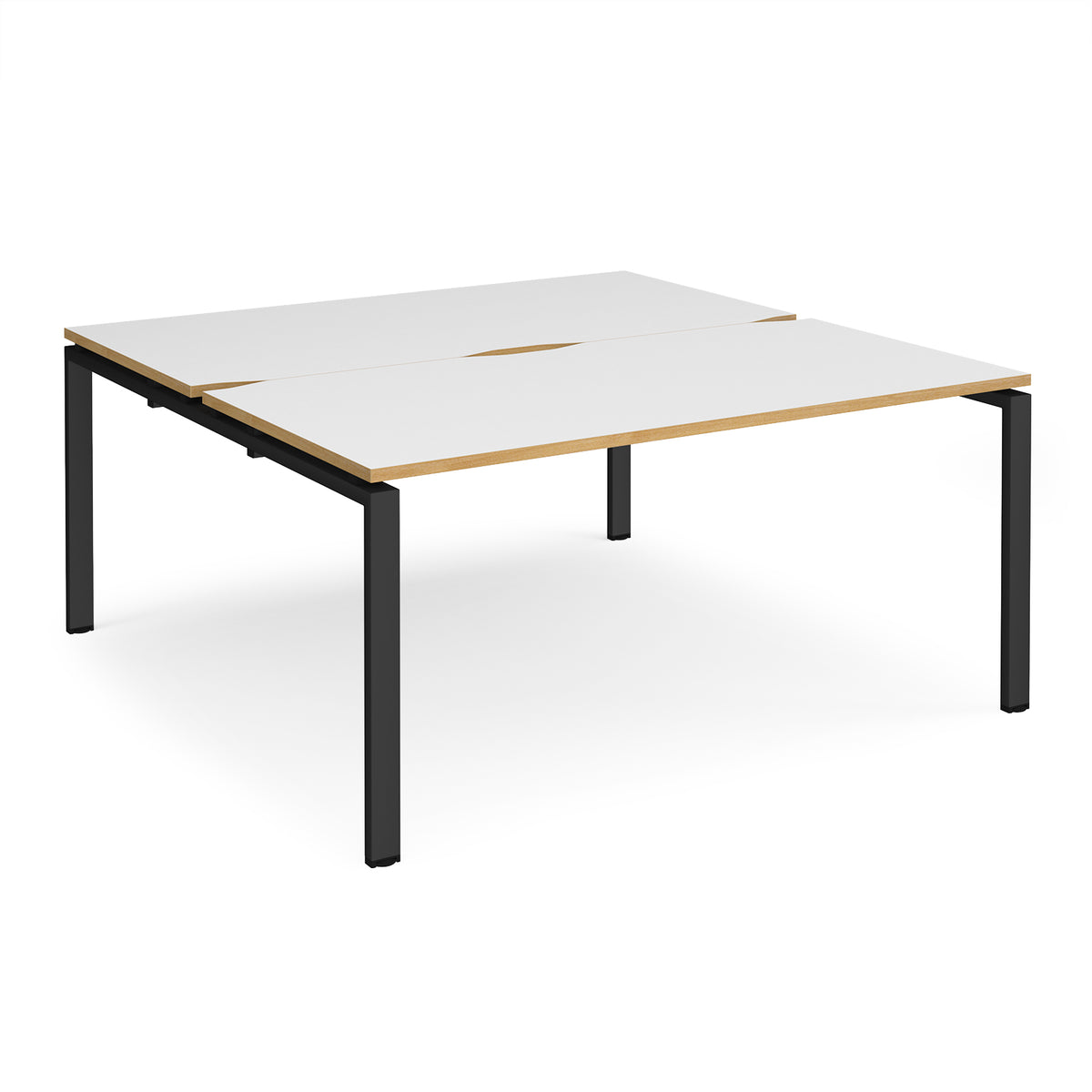 Adapt back to back desks 1600mm x 1600mm - black frame, White Top with oak edging - view 1