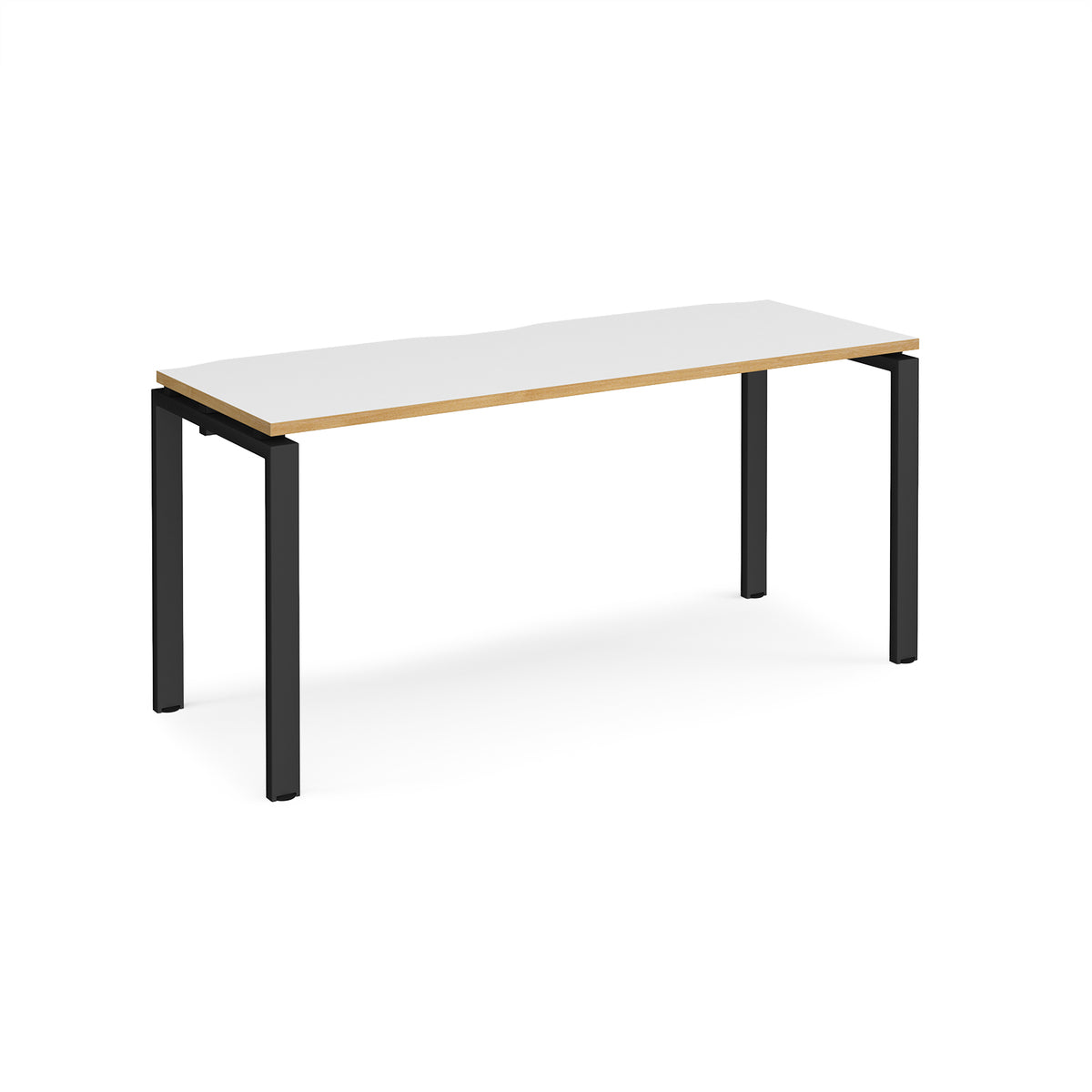 Adapt single desk 1600mm x 600mm - black frame, White Top with oak edging - view 1