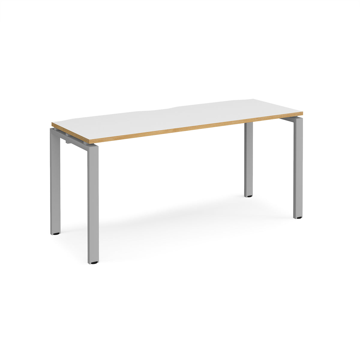 Adapt single desk 1600mm x 600mm - silver frame, White Top with oak edging - view 1