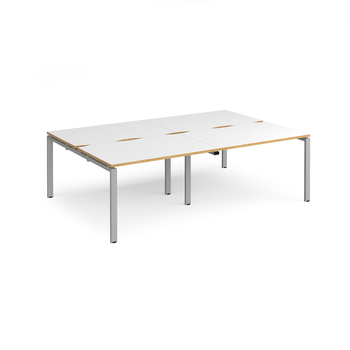 Adapt double back to back desks 2400mm x 1600mm - silver frame, White Top with oak edging - view 1