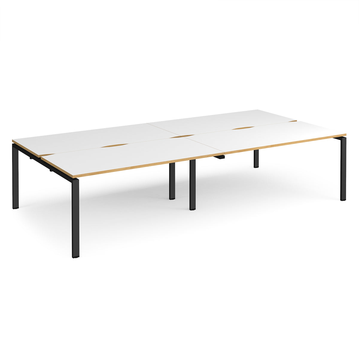 Adapt double back to back desks 3200mm x 1600mm - black frame, White Top with oak edging - view 1
