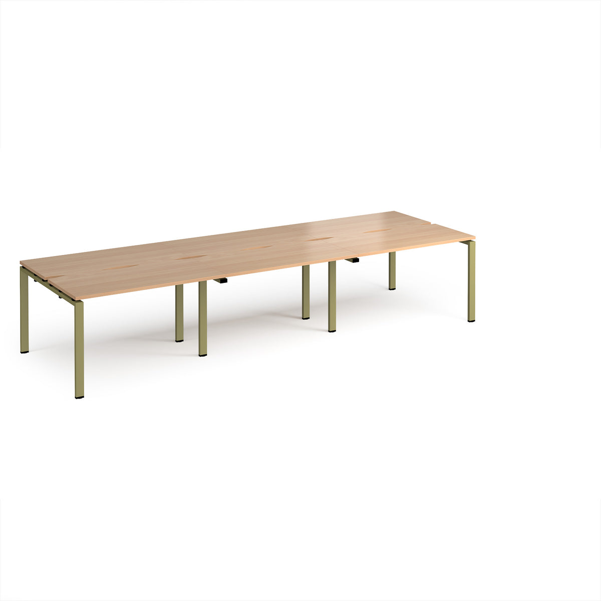Adapt triple back to back desks 3600mm x 1200mm - green frame, Beech top - view 1