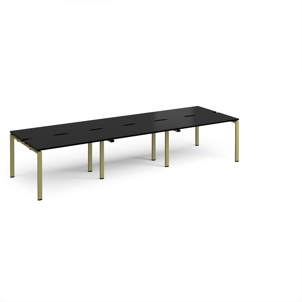 Adapt triple back to back desks 3600mm x 1200mm - green frame, black top - view 1