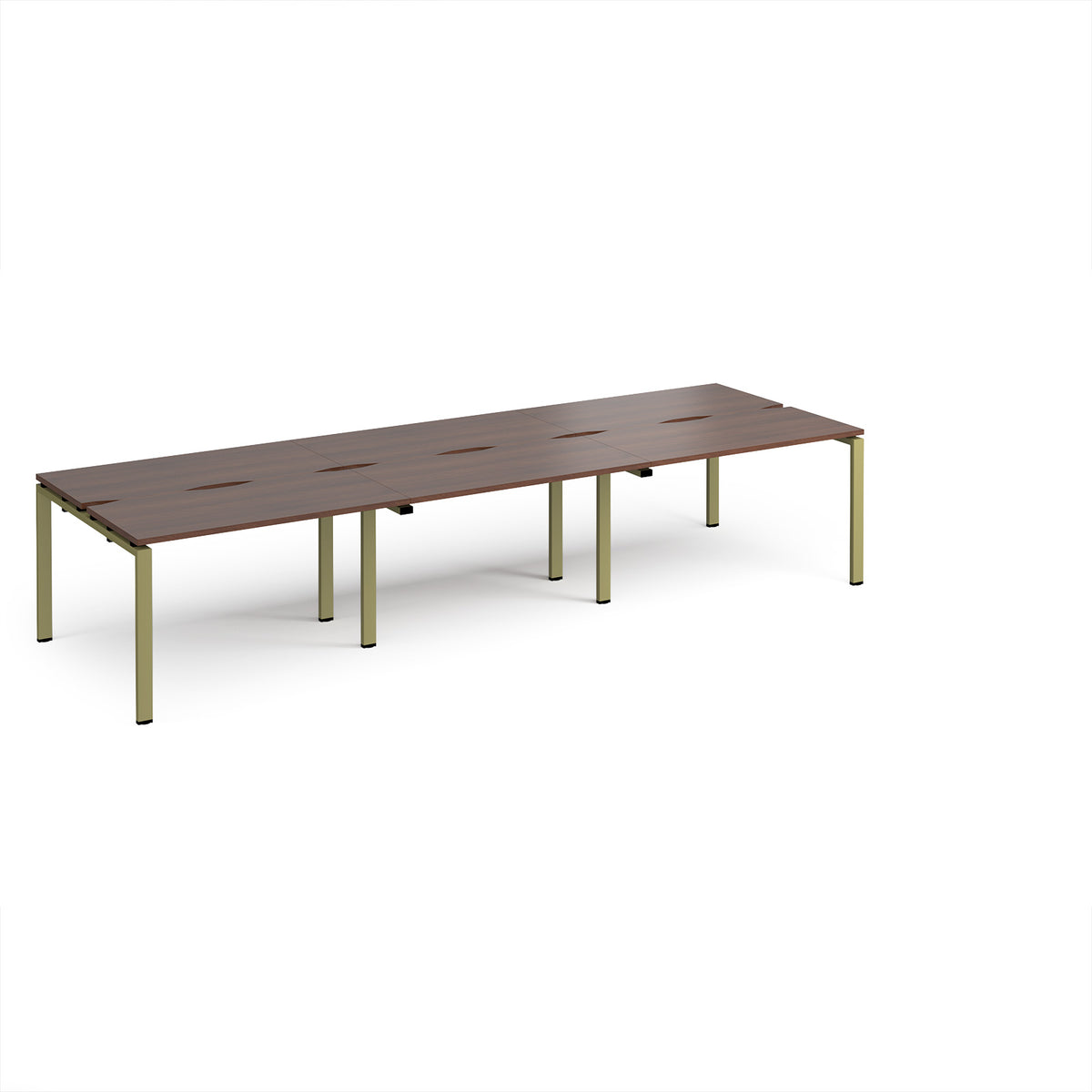 Adapt triple back to back desks 3600mm x 1200mm - green frame, Walnut top - view 1