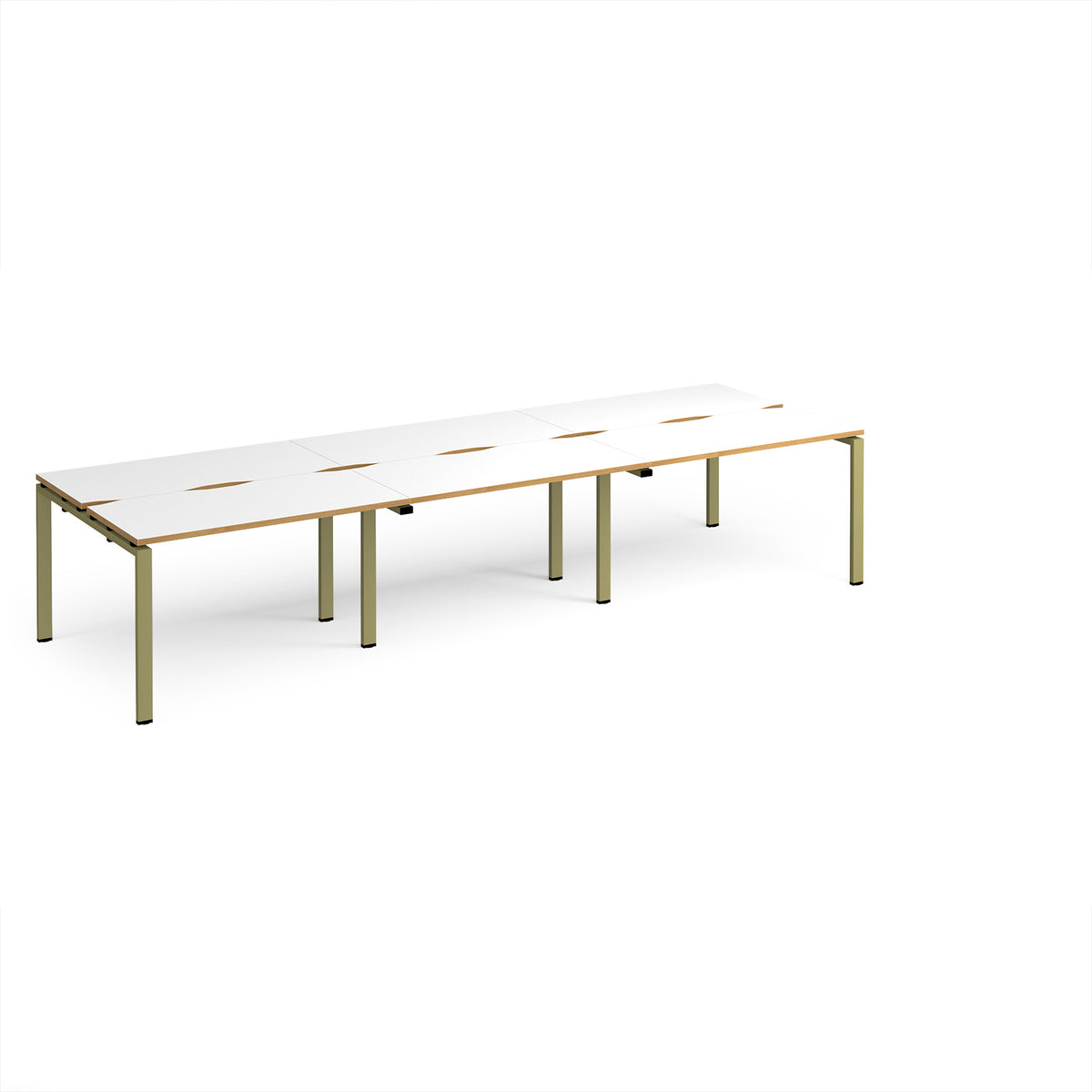Adapt triple back to back desks 3600mm x 1200mm - green frame, White Top, oak edge - view 1