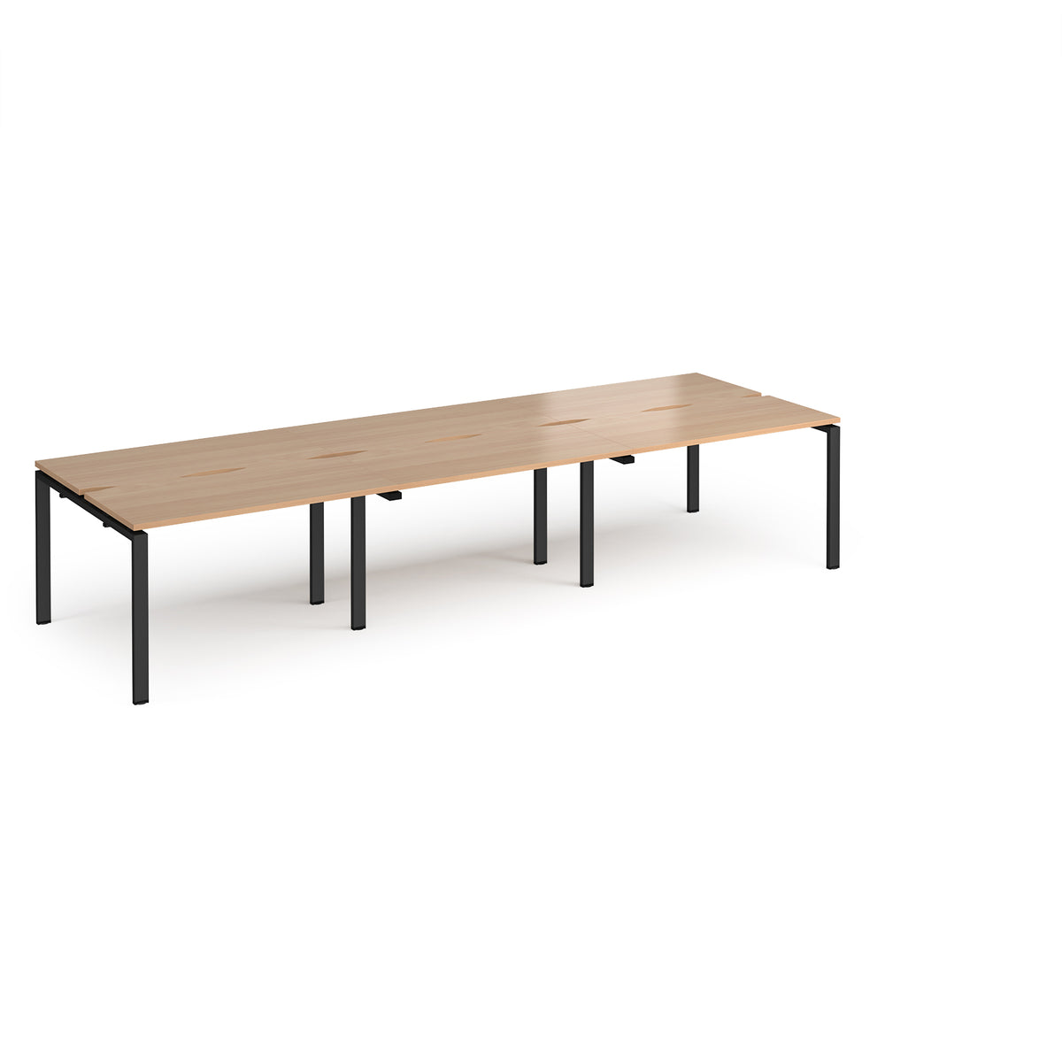 Adapt triple back to back desks 3600mm x 1200mm - black frame, Beech top - view 1