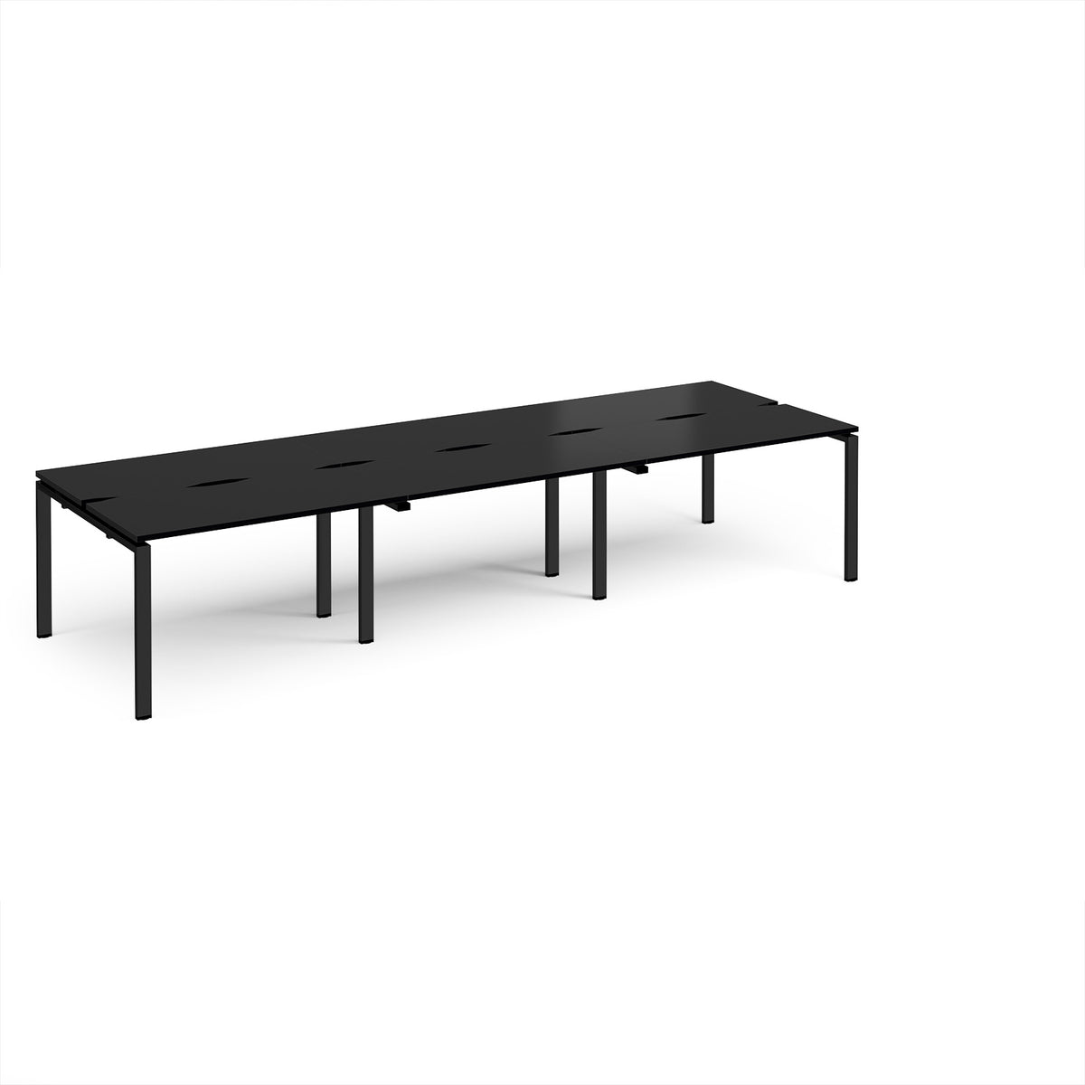 Adapt triple back to back desks 3600mm x 1200mm - black frame, black top - view 1