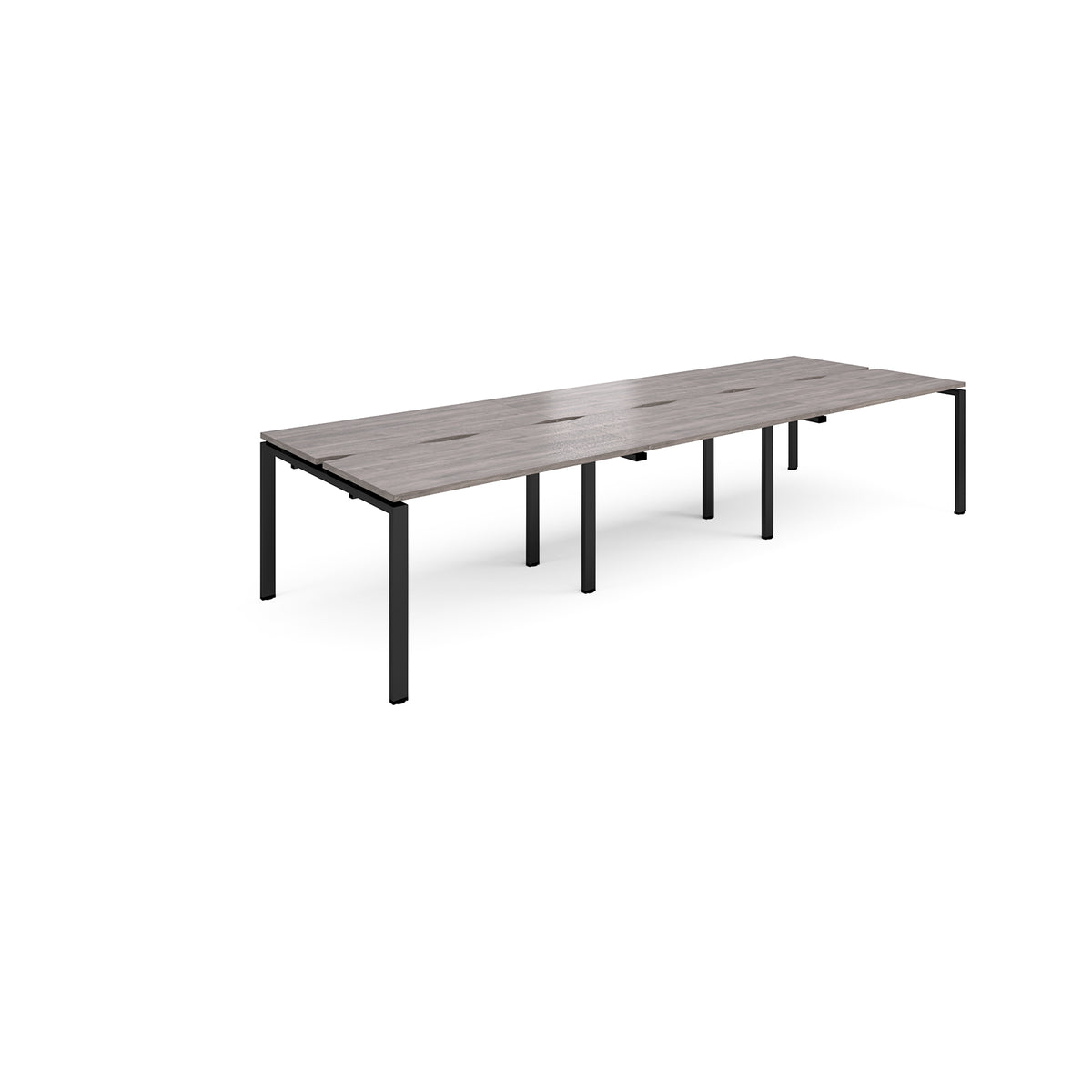 Adapt triple back to back desks 3600mm x 1200mm - black frame, Grey Oak Top - view 1