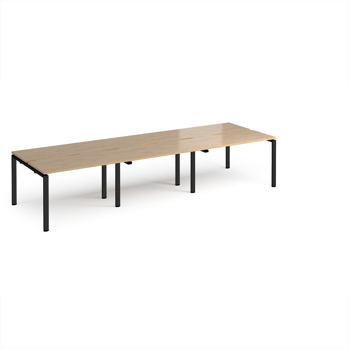 Adapt triple back to back desks 3600mm x 1200mm - black frame, Kendal Oak Top - view 1