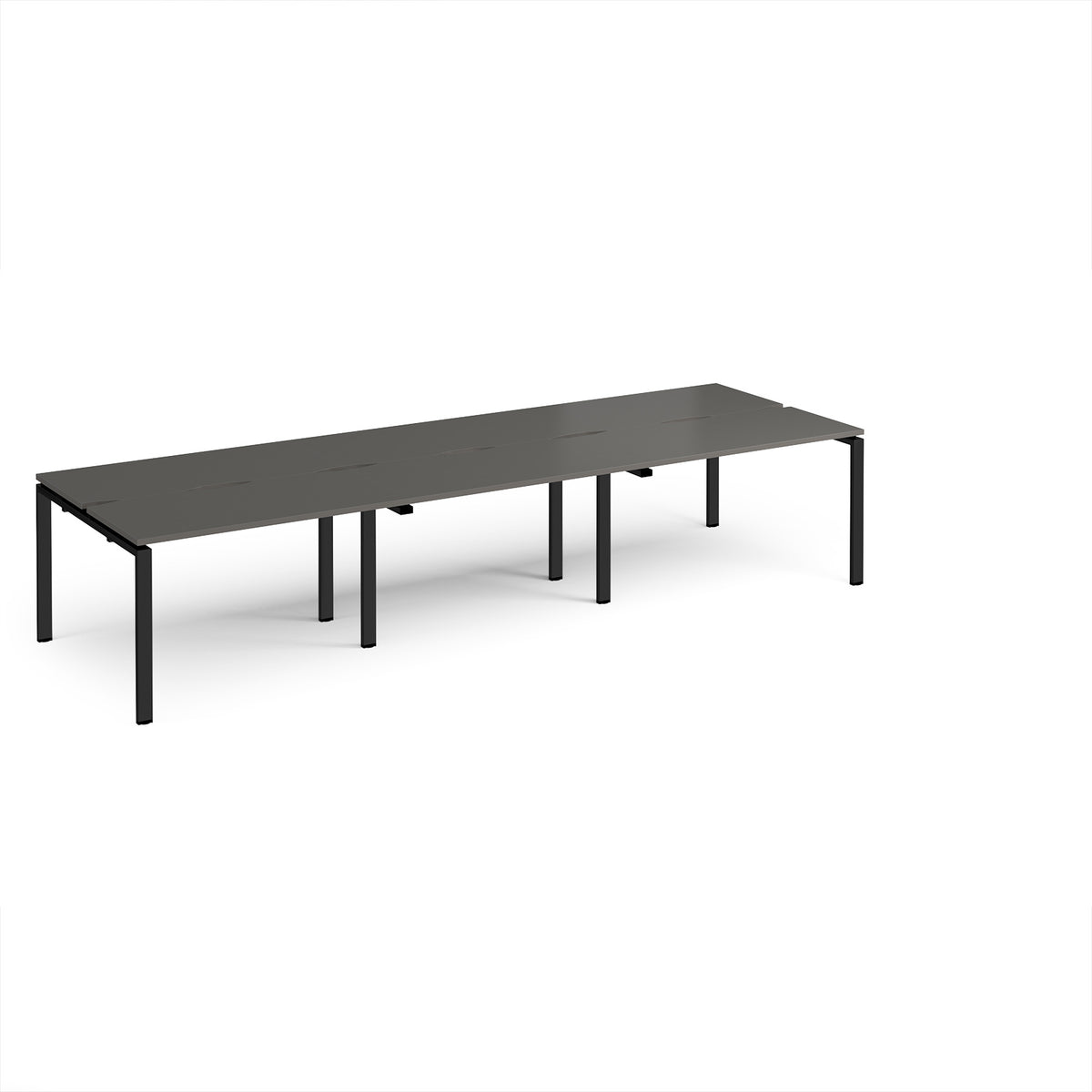 Adapt triple back to back desks 3600mm x 1200mm - black frame, storm grey top - view 1